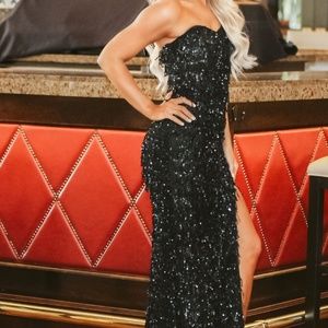 Black fringe dress with slit